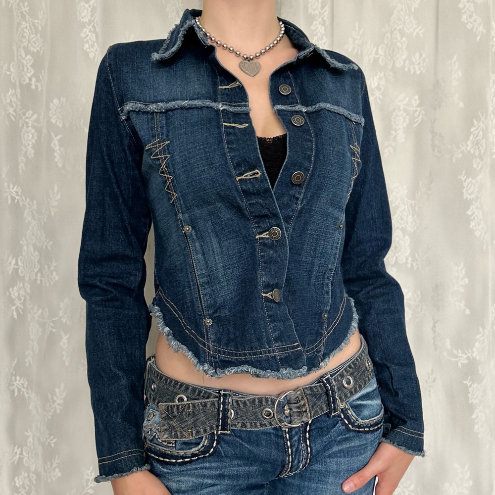 Y2K 2000s Dark Wash Cropped Denim Jacket